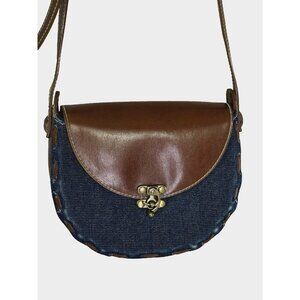 Vintage Y2K Rare Nine West Small Denim Leather Crossbody Purse Saddle Bag 90s